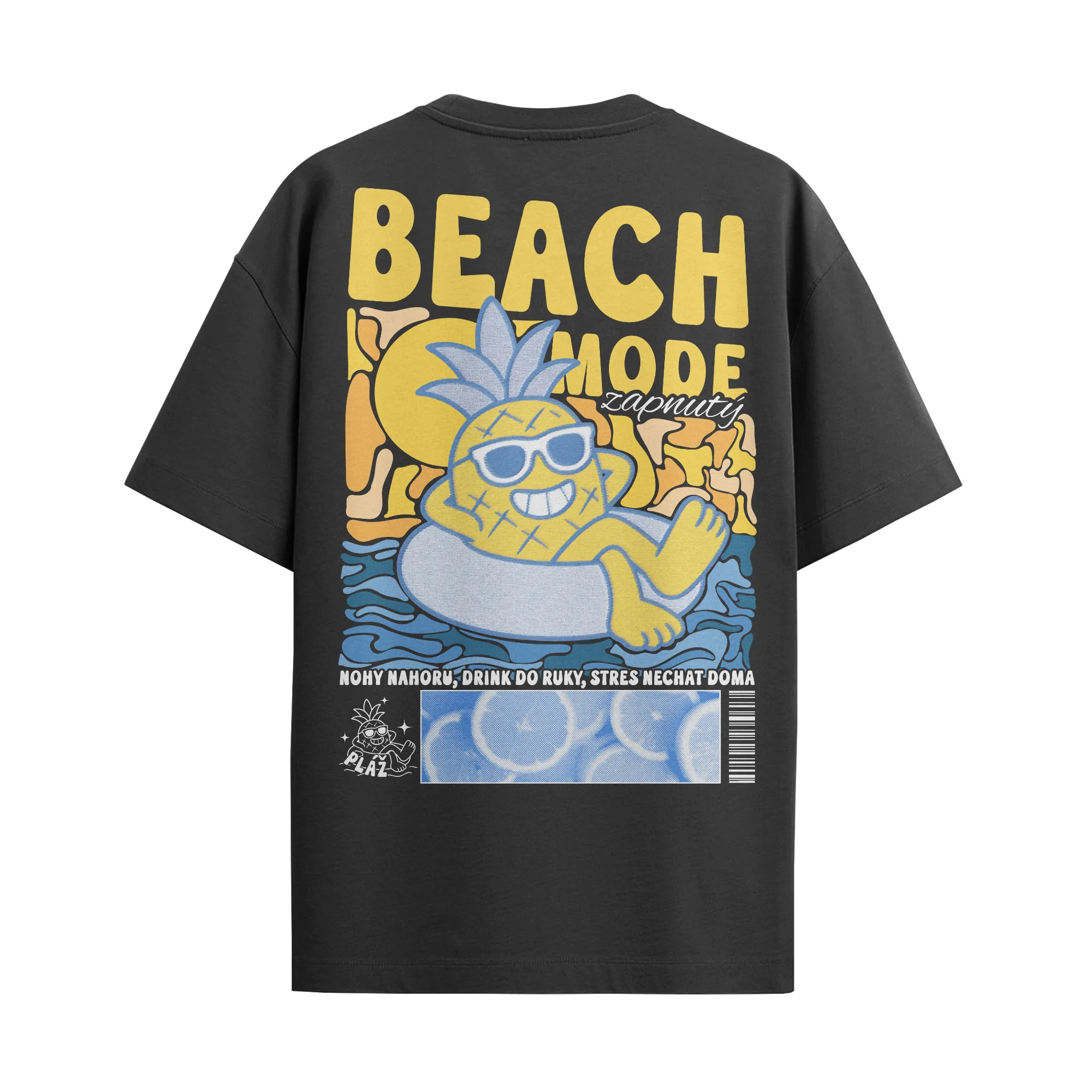 Černé tričko Beach Mode s barevným potiskem