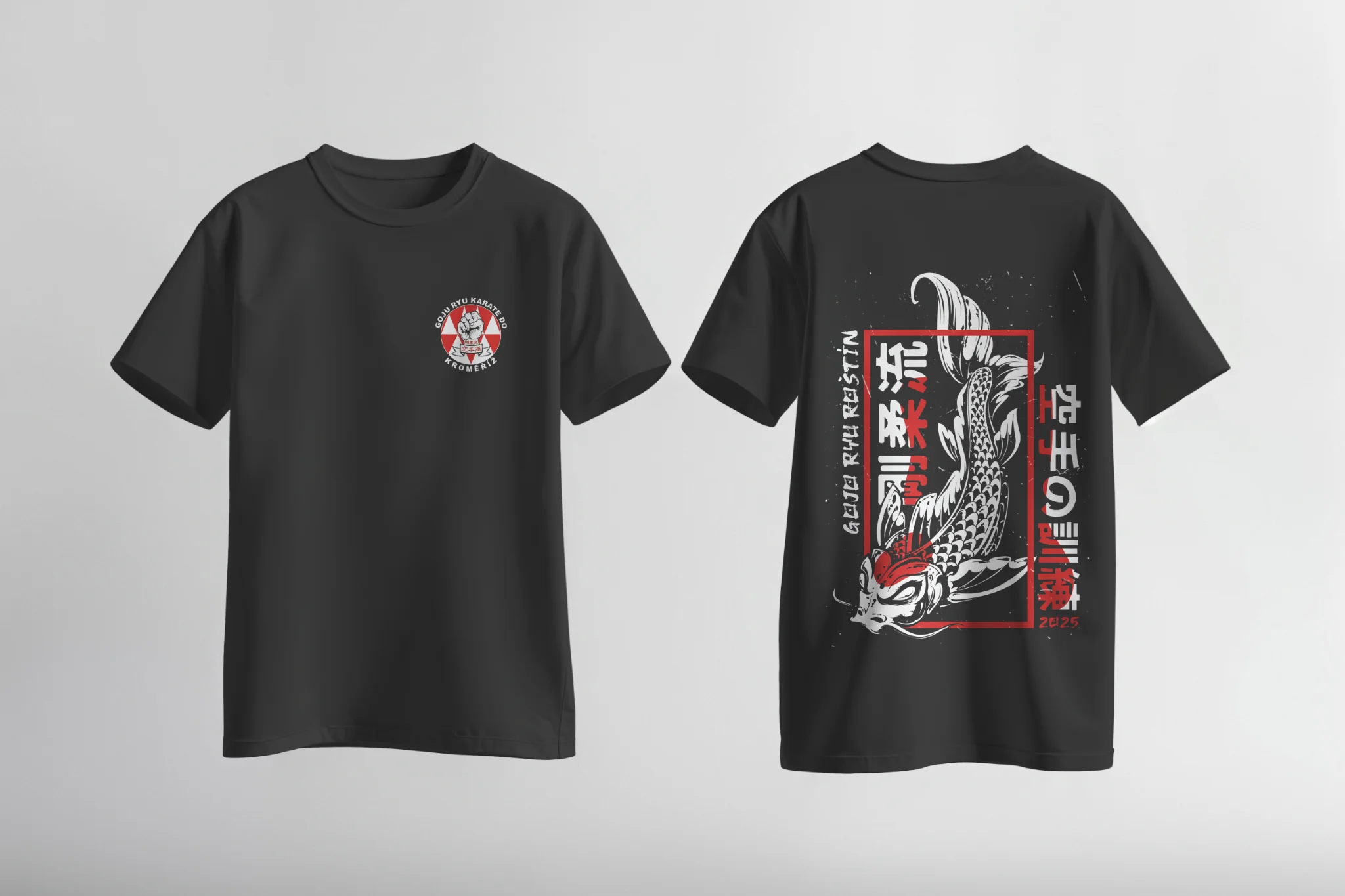 Černé tričko s grafickým motivem karate